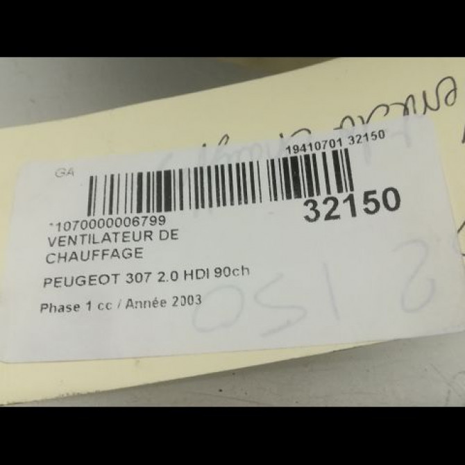 Ventilateur de chauffage occasion PEUGEOT 307 Phase 1 04-2001->06-2005 2.0 HDI 90ch 6441P1 3