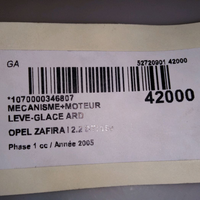 Mecanisme+moteur leve-glace ard occasion OPEL ZAFIRA I Phase 1 03-1999->07-2005 2.2 DTI 16v 125ch 90579540 4