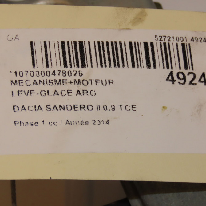 Mecanisme+moteur leve-glace arg occasion DACIA SANDERO II Phase 1 10-2012->... 0.9 TCE 90ch 827211031R 3