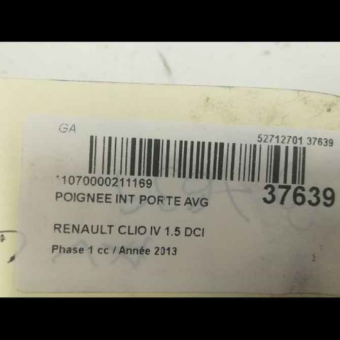 Poignee int porte avg occasion RENAULT CLIO IV Phase 1 07-2012->... 1.5 DCI 90ch 826733790R 3
