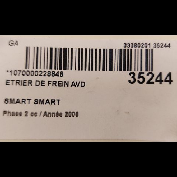 Etrier de frein avant droit occasion SMART SMART CITY/FORTWO I SMART CITY/FORTWO I Phase 2 2002-03-01->2006-12-31 0.7i 61ch 4514210098 3