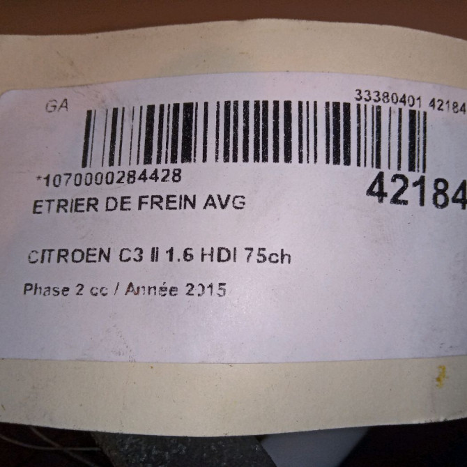 Etrier de frein avant gauche occasion CITROEN C3 II Phase 2 03-2013->12-2016 1.6 HDI 75ch 1617292080 4
