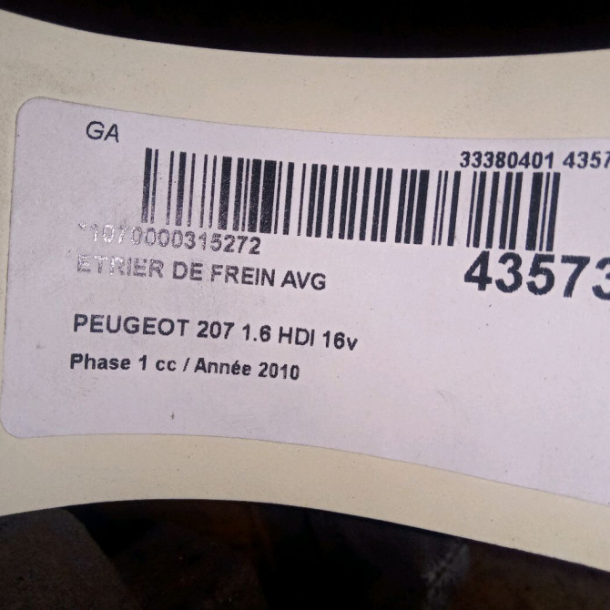 Etrier de frein avant gauche occasion PEUGEOT 207 Phase 1 04-2006->06-2013 1.6 HDI 16v 90ch 1617292080 3