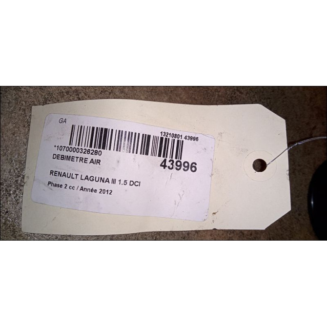 Debimetre air occasion RENAULT LAGUNA III Phase 2 11-2010->03-2013 1.5 DCI 8v 110ch 8200682558 3