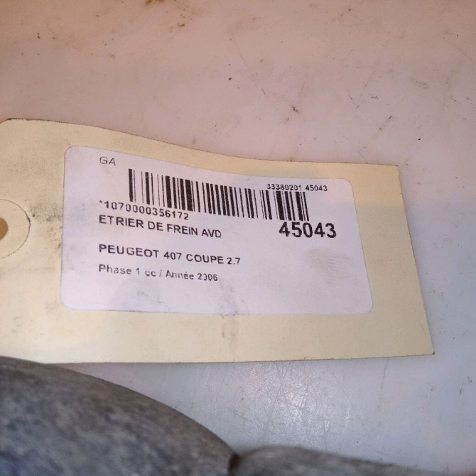 Etrier de frein avant droit occasion PEUGEOT 407 COUPE Phase 1 10-2005->12-2011 2.7 HDI 204ch 4401H5 4