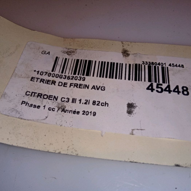 Etrier de frein avant gauche occasion CITROEN C3 III Phase 1 10-2016->... 1.2i 82ch 1617292080 4