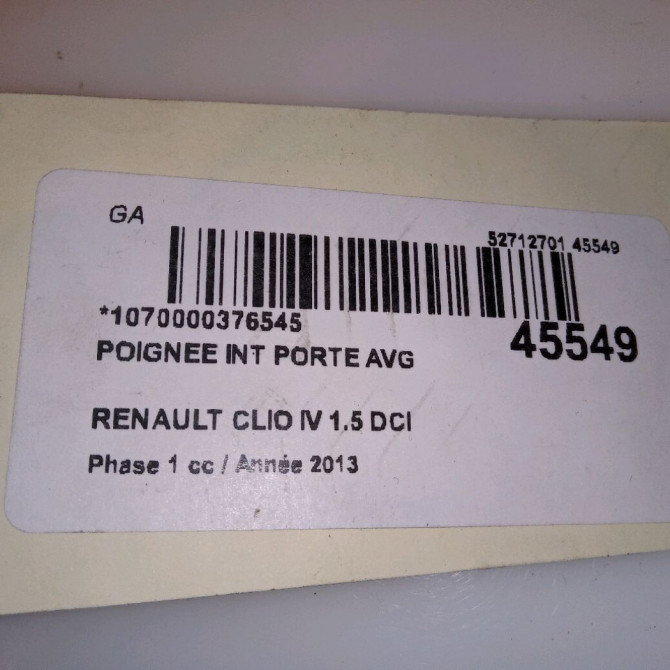 Poignee int porte avg occasion RENAULT CLIO IV Phase 1 07-2012->... 1.5 DCI 90ch 826733790R 4