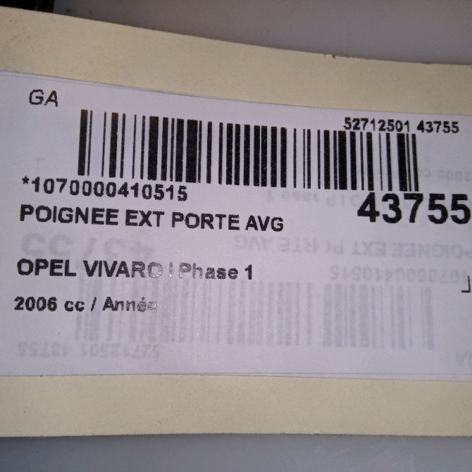 Poignee ext porte avg occasion OPEL VIVARO I Phase 1 10-2002->08-2006 91168523 4