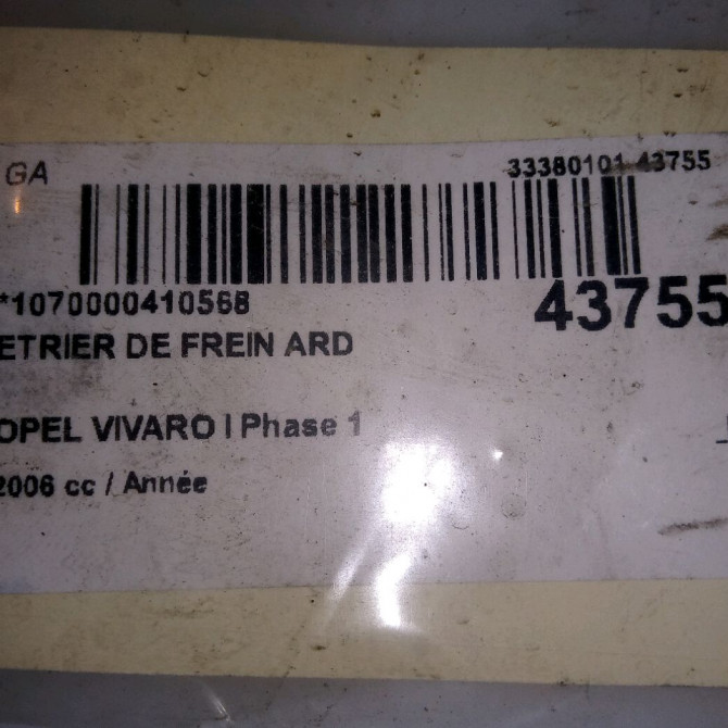 Etrier de frein arrière droit occasion OPEL VIVARO I Phase 1 10-2002->08-2006 93192387 6
