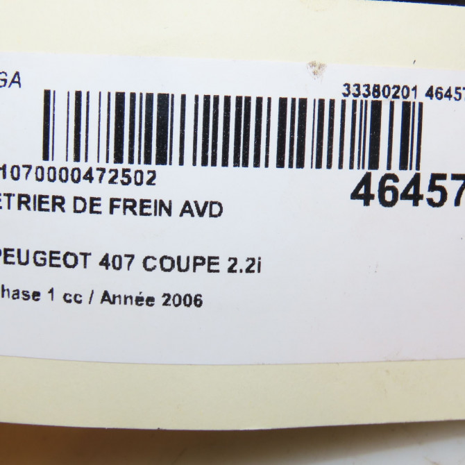 Etrier de frein avant droit occasion PEUGEOT 407 COUPE Phase 1 10-2005->12-2011 2.2i 163ch 3