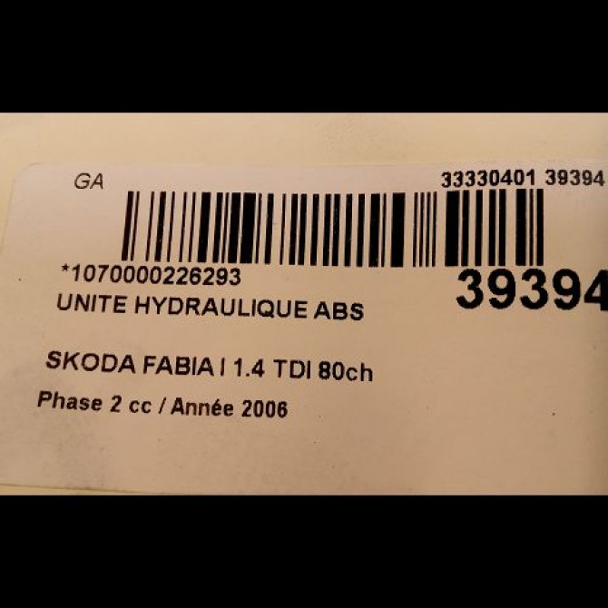 Unité hydraulique ABS occasion SKODA FABIA I Phase 2 09-2004->05-2007 1.4 TDI 80ch 6Q0614117AK 3