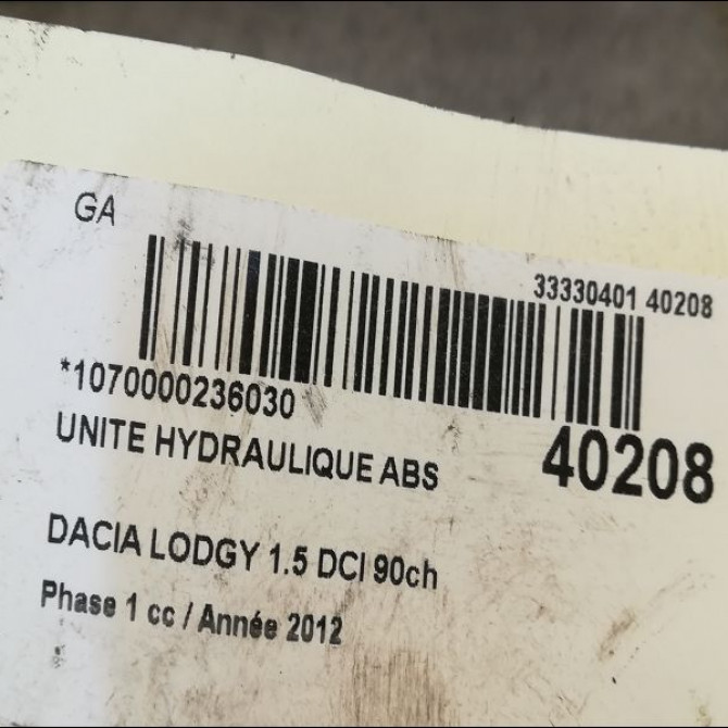 Unité hydraulique ABS occasion DACIA LODGY Phase 1 01-2012->... 1.5 DCI 90ch 476607472R 3