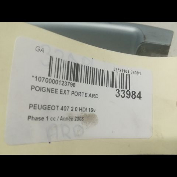 Poignee ext porte ard occasion PEUGEOT 407 Phase 1 04-2004->07-2008 2.0 HDI 16v 136ch 9101ER 3
