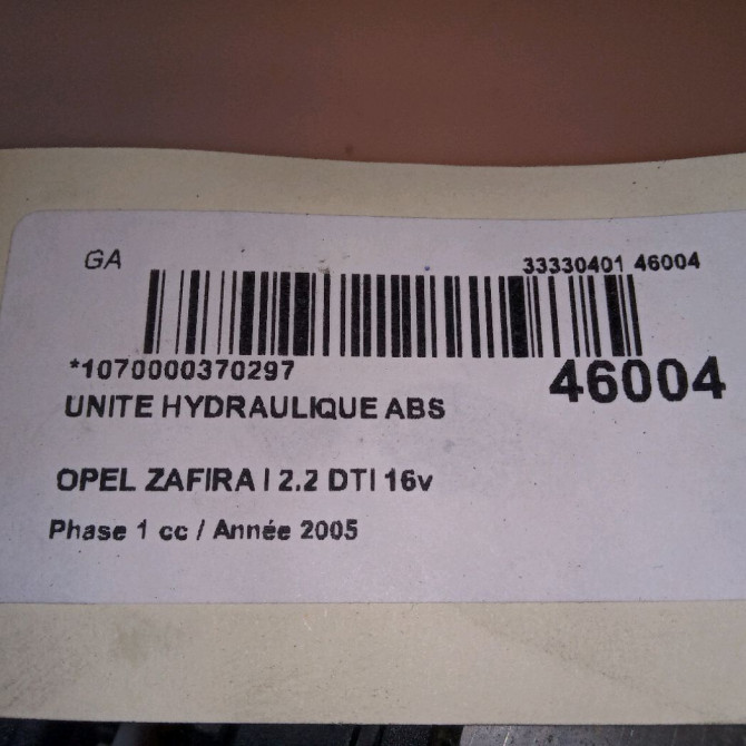 Unité hydraulique ABS occasion OPEL ZAFIRA I Phase 1 03-1999->07-2005 2.2 DTI 16v 125ch 9201631 6