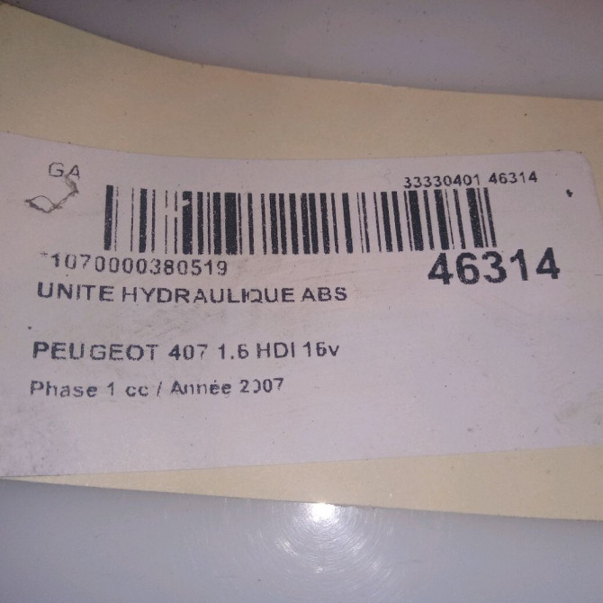 Unité hydraulique ABS occasion PEUGEOT 407 Phase 1 04-2004->07-2008 1.6 HDI 16v 4541HE 7