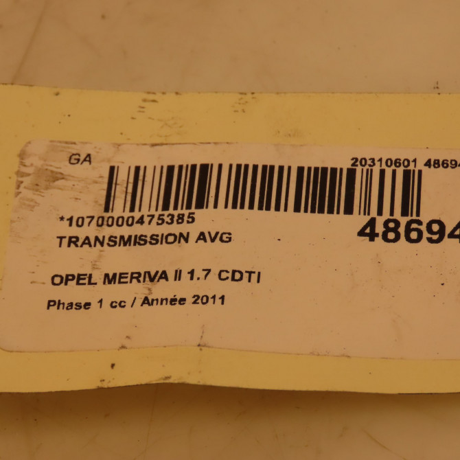 Transmission avant gauche occasion OPEL MERIVA II Phase 1 09-2010->03-2014 1.7 CDTI 110ch 13248645 3