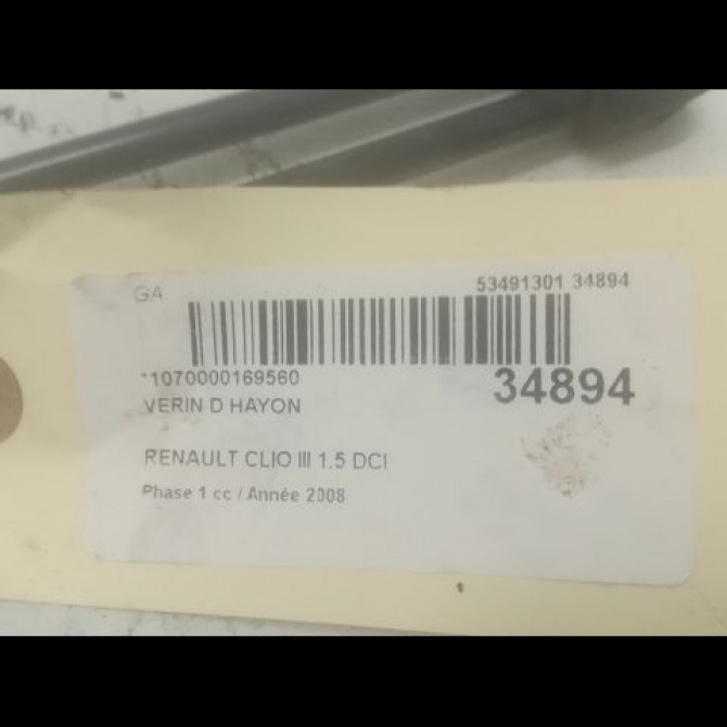 Verin droit hayon occasion RENAULT CLIO III Phase 1 09-2005->03-2009 1.5 DCI 70ch 8200583852 2