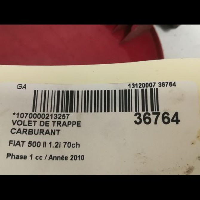 Volet de trappe carburant occasion FIAT 500 II 500 II Phase 1 2007-07-01->2016-03-31 1.2i 70ch 51785379 3