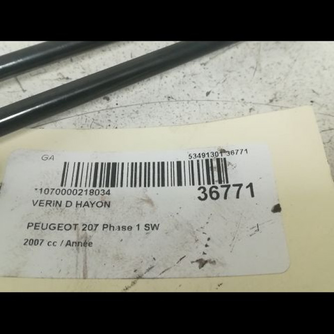 Verin droit hayon occasion PEUGEOT 207 Phase 1 SW 07-2007->03-2013 2