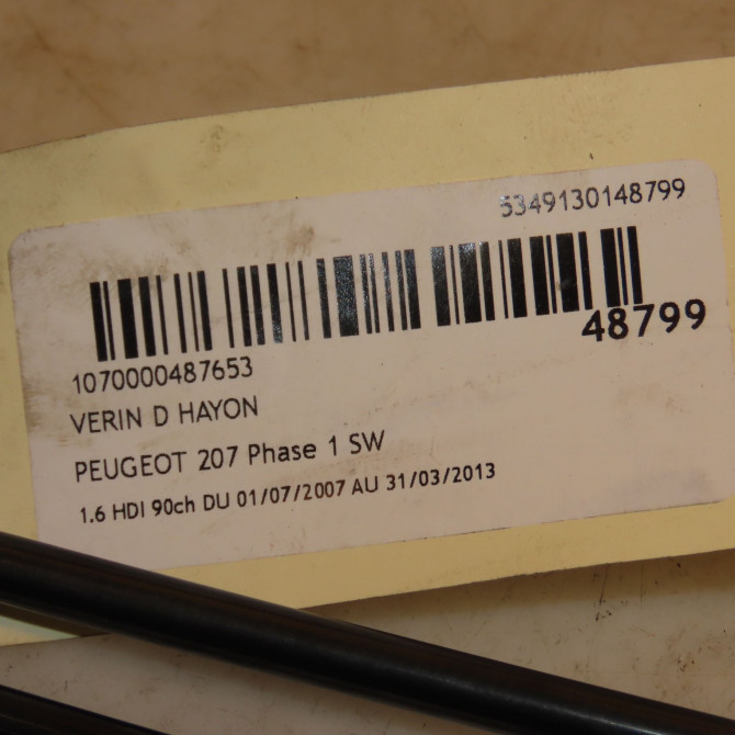 Verin droit hayon occasion PEUGEOT 207 Phase 1 SW 07-2007->03-2013 1.6 HDI 90ch 3