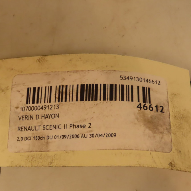 Verin droit hayon occasion RENAULT SCENIC II Phase 2 09-2006->04-2009 2.0 DCI 150ch 8200616564 3