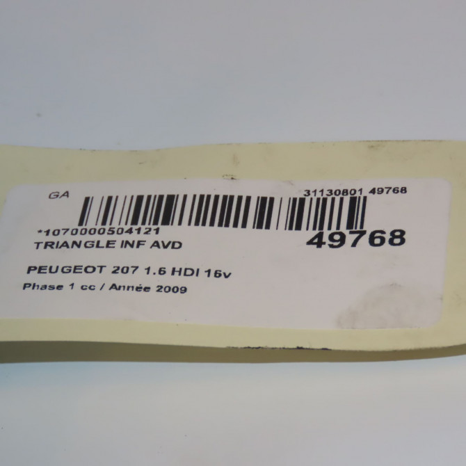 Triangle inf avd occasion PEUGEOT 207 Phase 1 04-2006->06-2013 1.6 HDI 16v 110ch 3