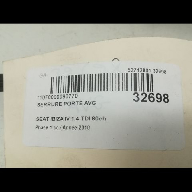 Serrure porte avg occasion SEAT IBIZA IV Phase 1 05-2008->01-2012 1.4 TDI 80ch 5N1837015N 5