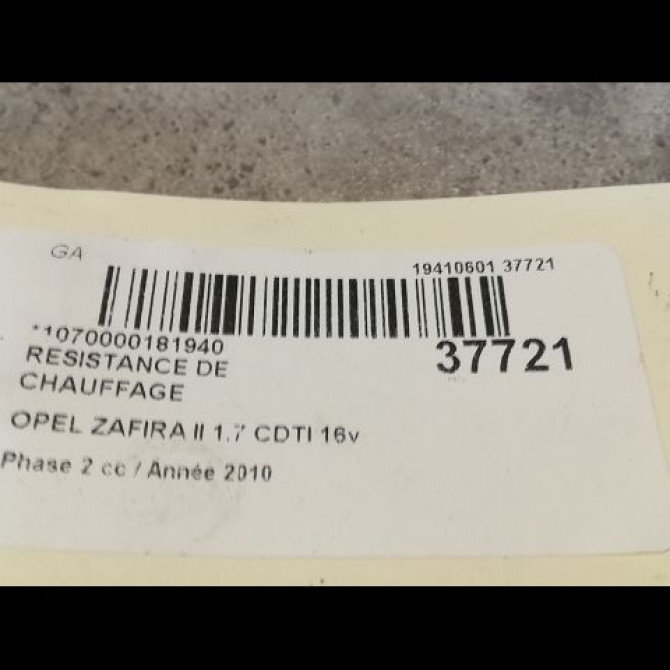 Resistance de chauffage occasion OPEL ZAFIRA II Phase 2 01-2008->12-2014 1.7 CDTI 16v 110ch 93186261 2