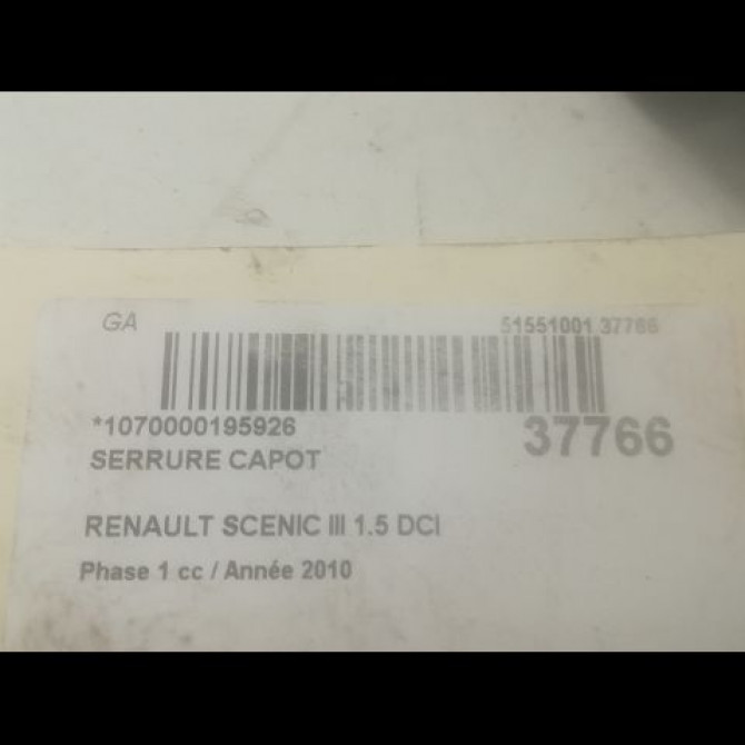 Serrure capot occasion RENAULT SCENIC III Phase 1 04-2009->11-2011 1.5 DCI 105ch 656013497R 3