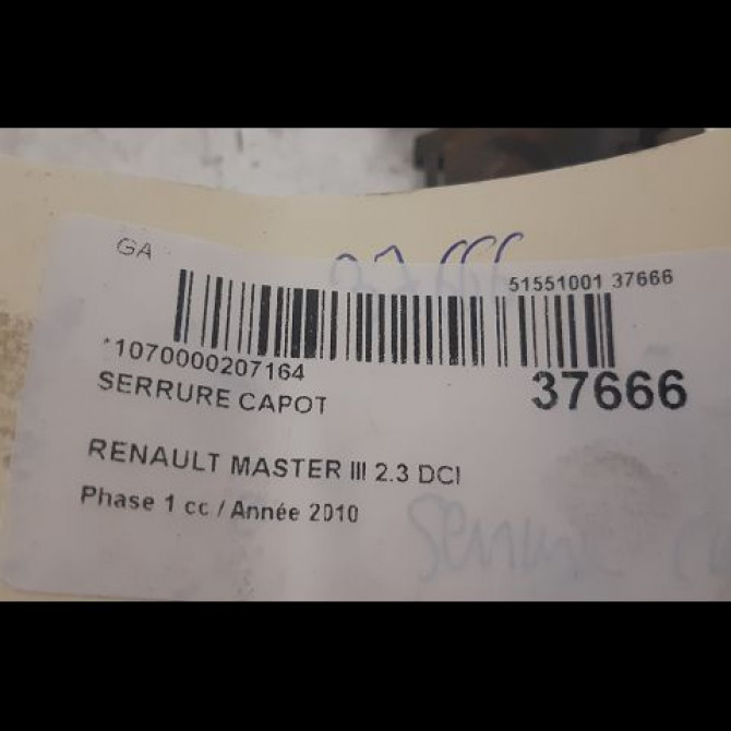 Serrure capot occasion RENAULT MASTER III Phase 1 04-2010->... 2.3 DCI 125ch 656013497R 3