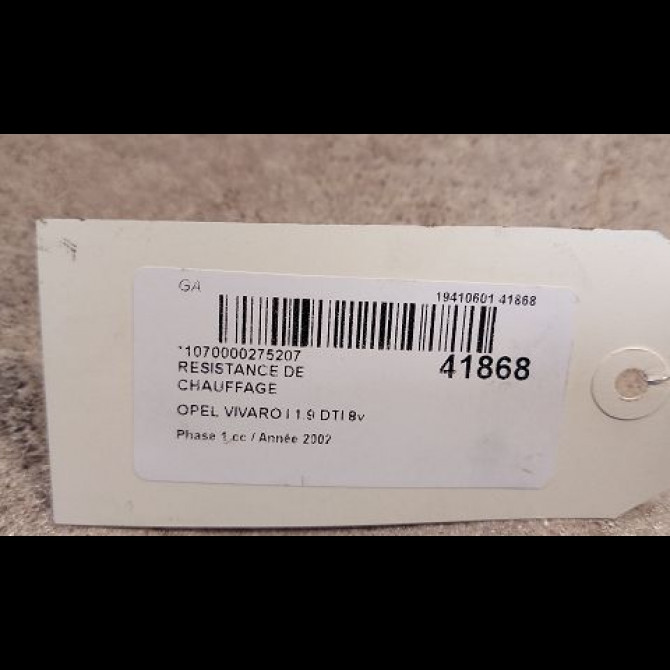 Resistance de chauffage occasion OPEL VIVARO I Phase 1 10-2002->08-2006 1.9 DTI 8v 100ch 91158691 3
