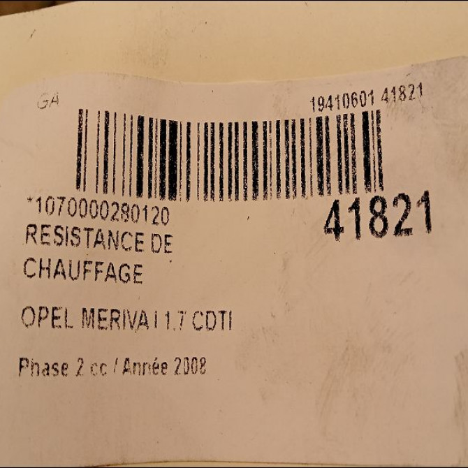 Resistance de chauffage occasion OPEL MERIVA I Phase 2 01-2006->09-2010 1.7 CDTI 100ch 93188103 3