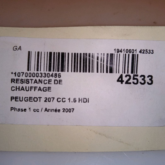 Resistance de chauffage occasion PEUGEOT 207 CC Phase 1 03-2007->... 1.6 HDI 112ch 6441AF 5