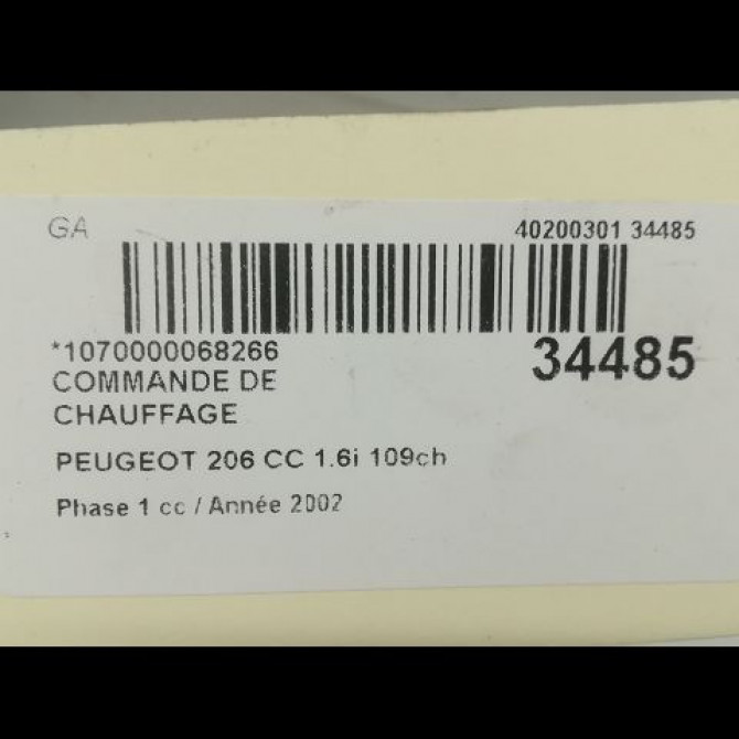 Commande de chauffage occasion PEUGEOT 206 CC Phase 1 10-2000->03-2007 1.6i 109ch 4