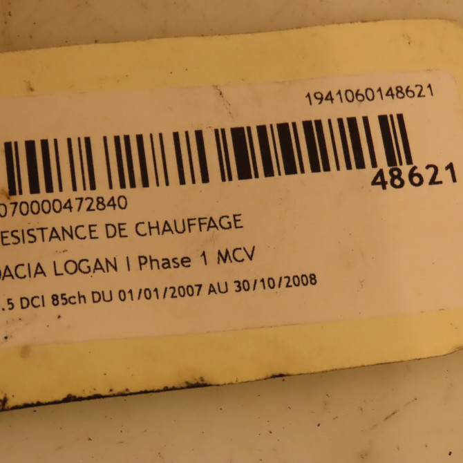 Resistance de chauffage occasion DACIA LOGAN I Phase 1 MCV 01-2007->10-2008 1.5 DCI 85ch 7701060003 3