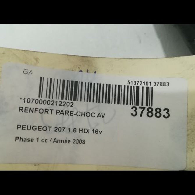 Renfort pare-choc avant occasion PEUGEOT 207 Phase 1 04-2006->06-2013 1.6 HDI 16v 90ch 2