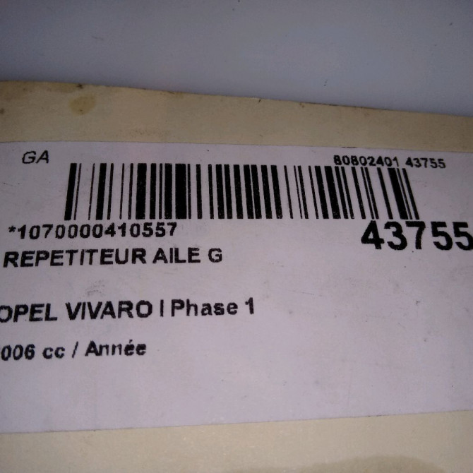 Répétiteur aile gauche occasion OPEL VIVARO I Phase 1 10-2002->08-2006 9161036 4