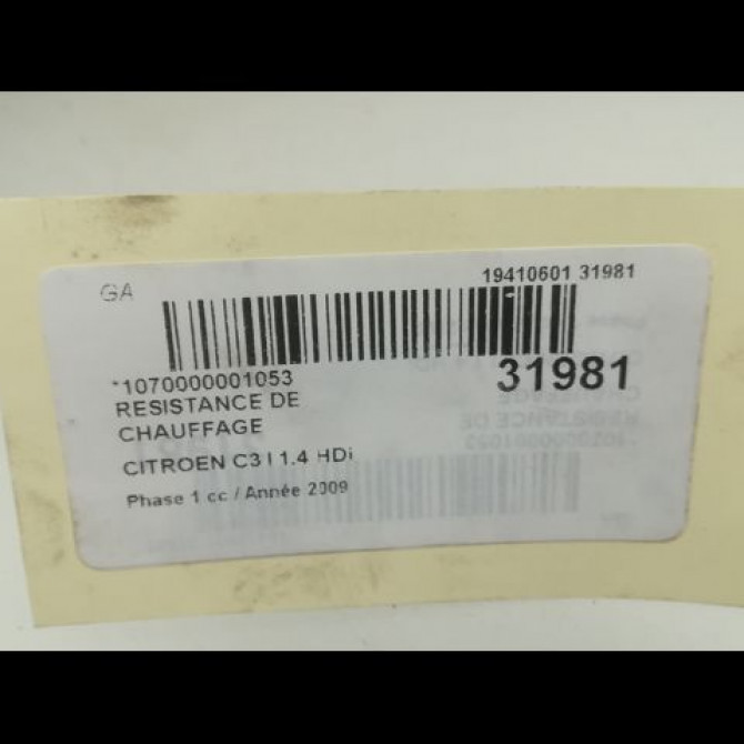 Resistance de chauffage occasion CITROEN C3 I Phase 1 04-2002->10-2005 1.4 HDi 6436A9 4