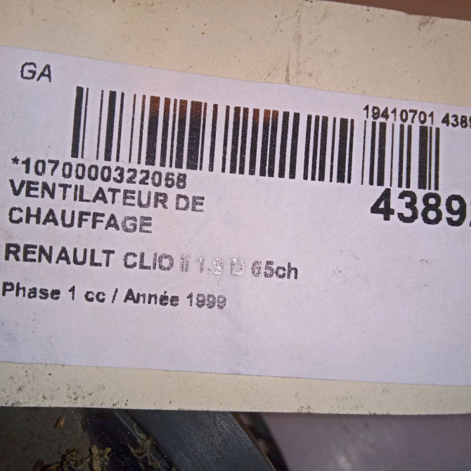 Ventilateur de chauffage occasion RENAULT CLIO II Phase 1 03-1998->06-2001 1.9 D 65ch 7701049076 5