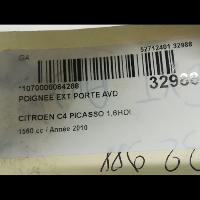 Poignee ext porte avd occasion CITROEN C4 PICASSO I Phase 1 01-2007->10-2013 9101GH 3
