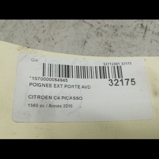 Poignee ext porte avd occasion CITROEN C4 PICASSO I Phase 1 01-2007->10-2013 1.6 HDi 16v 110ch 9101GH 4