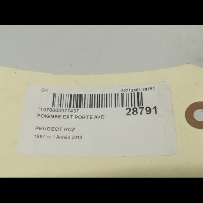 Poignee ext porte avd occasion PEUGEOT RCZ Phase 1 01-2010->12-2012 9101GH 3