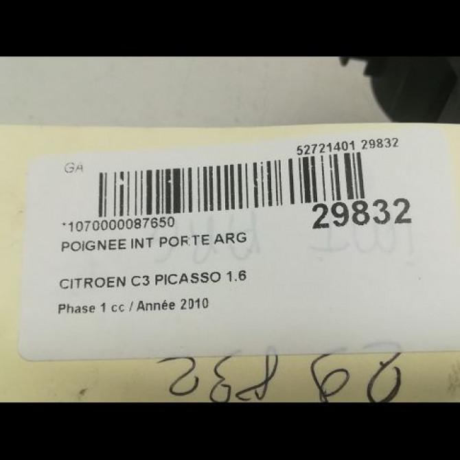 Poignee int porte arg occasion CITROEN C3 PICASSO Phase 1 02-2009->08-2012 1.6 HDi 16v 90ch 9143T1 3