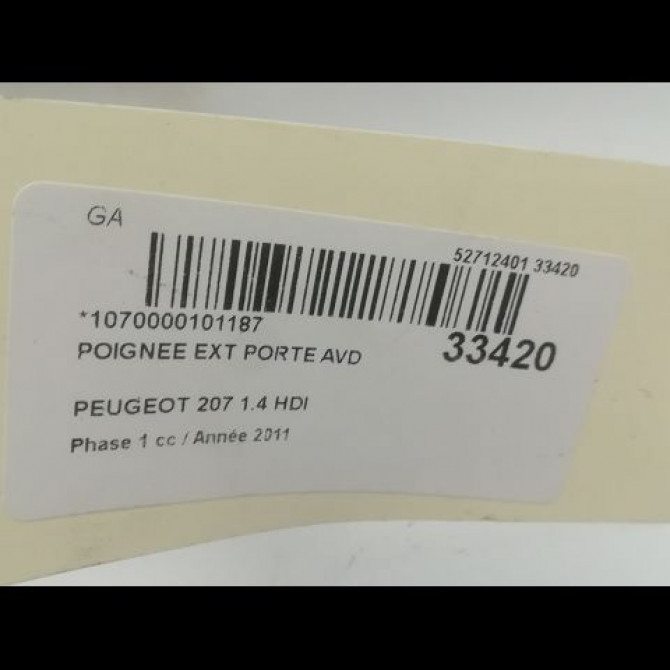 Poignee ext porte avd occasion PEUGEOT 207 Phase 1 04-2006->06-2013 1.4 HDI 9101GH 3