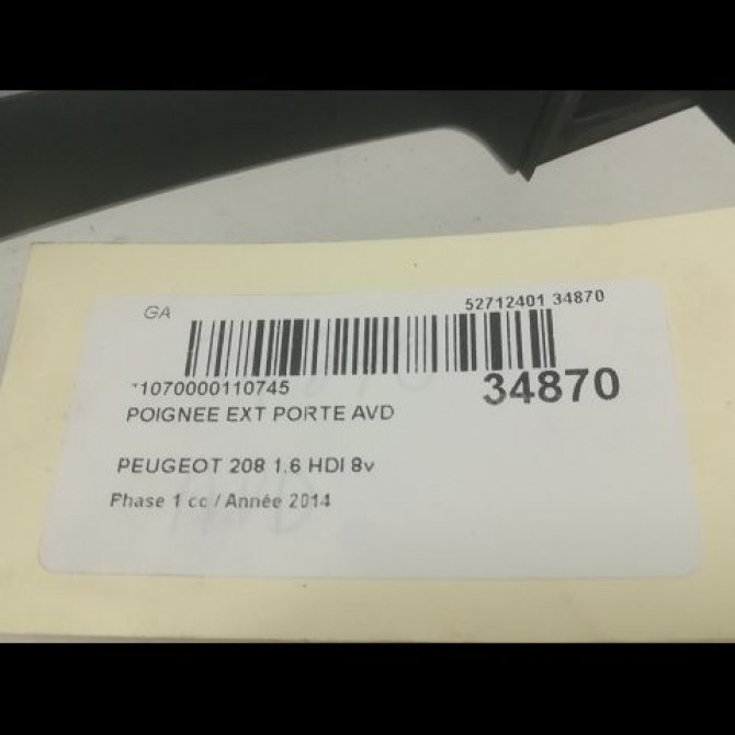 Poignee ext porte avd occasion PEUGEOT 208 208 Phase 1 2012-03-01->2015-09-30 1.6 HDI 8v 115ch 9101GH 3