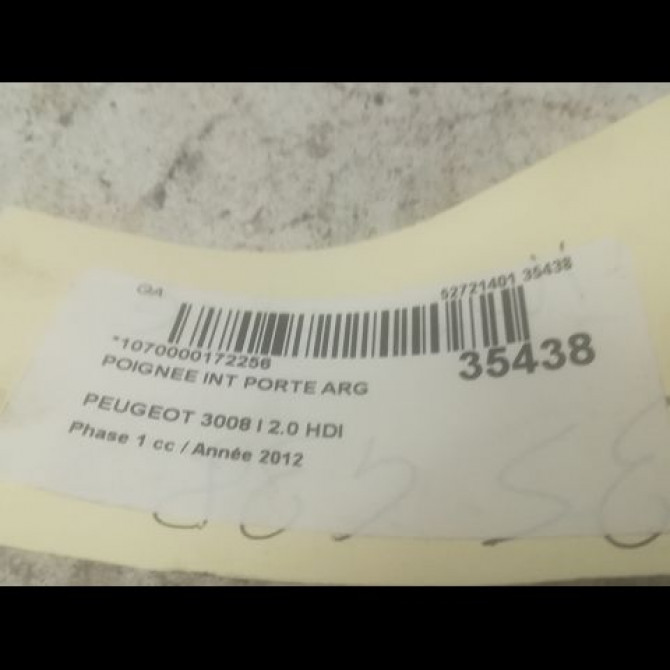 Poignee int porte arg occasion PEUGEOT 3008 I Phase 1 04-2009->12-2013 2.0 HDI 163ch 9143T1 3