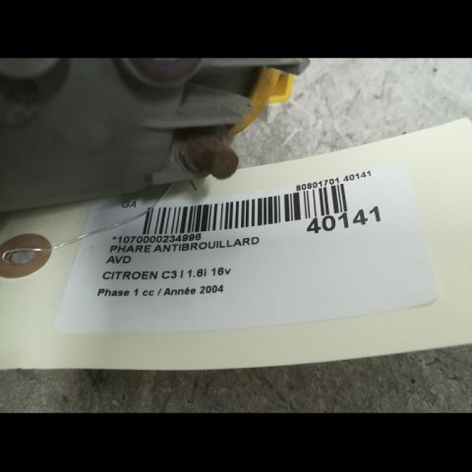 Phare antibrouillard avant droit occasion CITROEN C3 I Phase 1 04-2002->10-2005 1.6i 16v 2