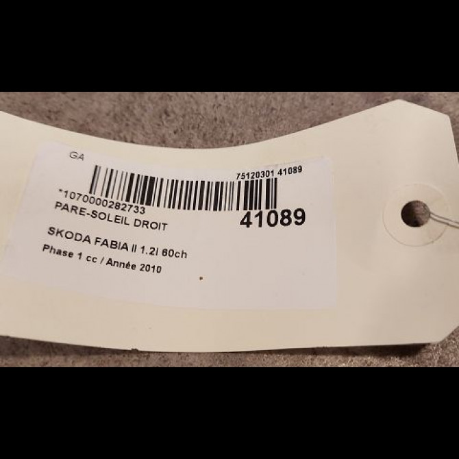 Pare-soleil droit occasion SKODA FABIA II Phase 1 05-2007->03-2010 1.2i 60ch 5J1857552T2F4 3