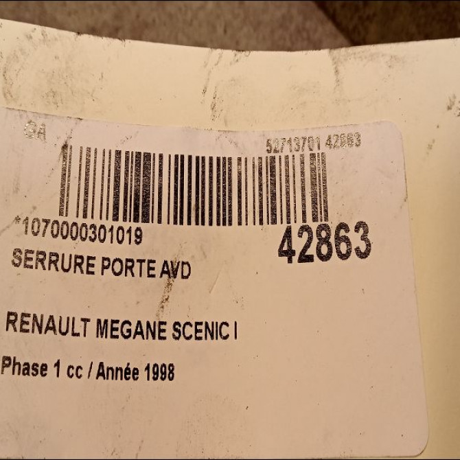 Serrure porte avd occasion RENAULT MEGANE SCENIC I Phase 1 09-1996->08-1999 1.9 D 7701469181 3