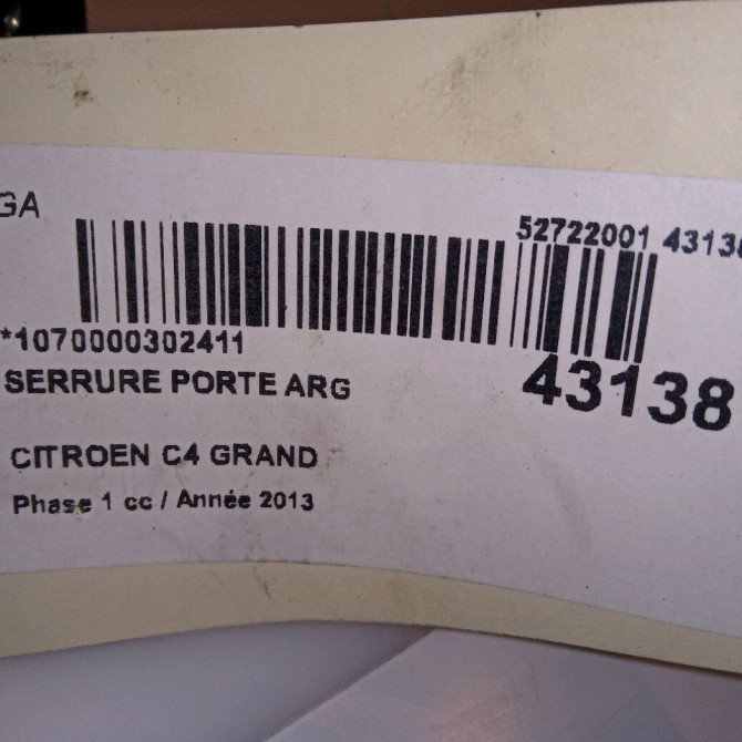 Serrure porte arg occasion CITROEN C4 GRAND PICASSO II Phase 1 04-2013->... 1.6 e-HDi 115ch 9826137680 4